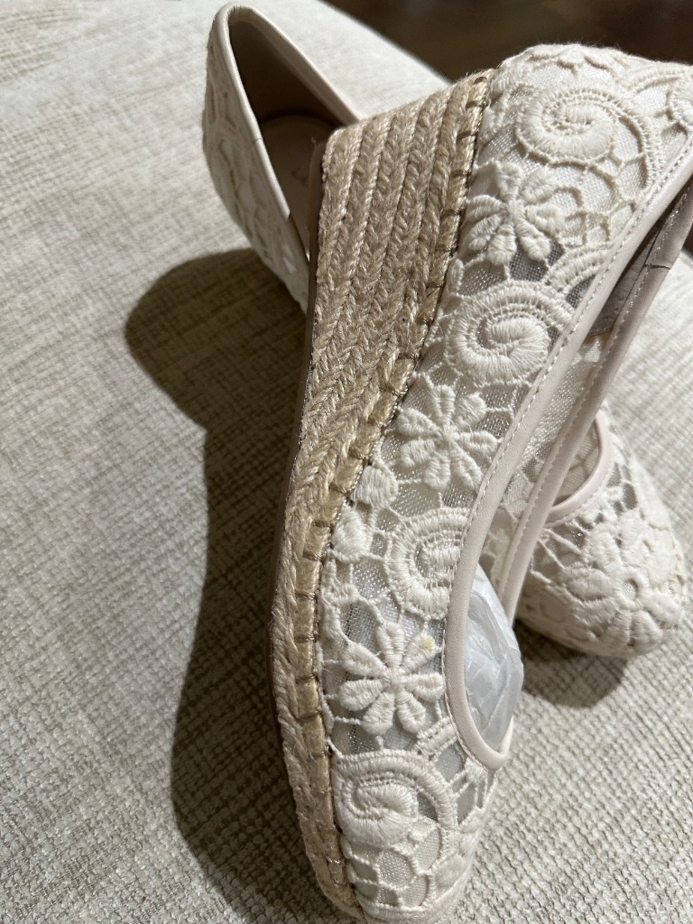 Lands' End Cream Lace Espadrille Flats